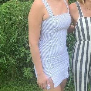 White and blue stripped dress